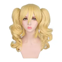 › Long ondulado peruca loira mistura fantasia, 2 rabos de cavalo resistente ao calor cabelo sintético