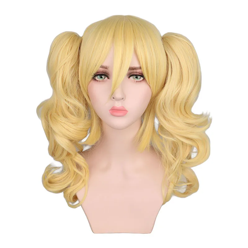 QQXCAIW Cosplay largo ondulado mezclado peluca rubia disfraz 2 colas de caballo pelucas sintéticas resistentes al calor QQXCAIW Cosplay largo ondulado mezclado peluca rubia disfraz 2 colas de caballo pelucas sintéticas resistentes al calor
