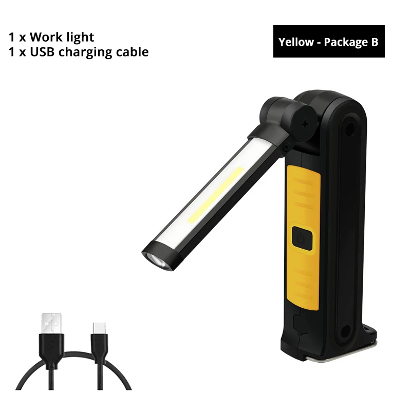 USB Перезаряжаемый COB Светодиодный фонарь светильник инспекционный свет 4 режима с магнитом на хвостовой части дизайн фонарик с подвеской лампа водонепроницаемый - Испускаемый цвет: Yellow - Package B