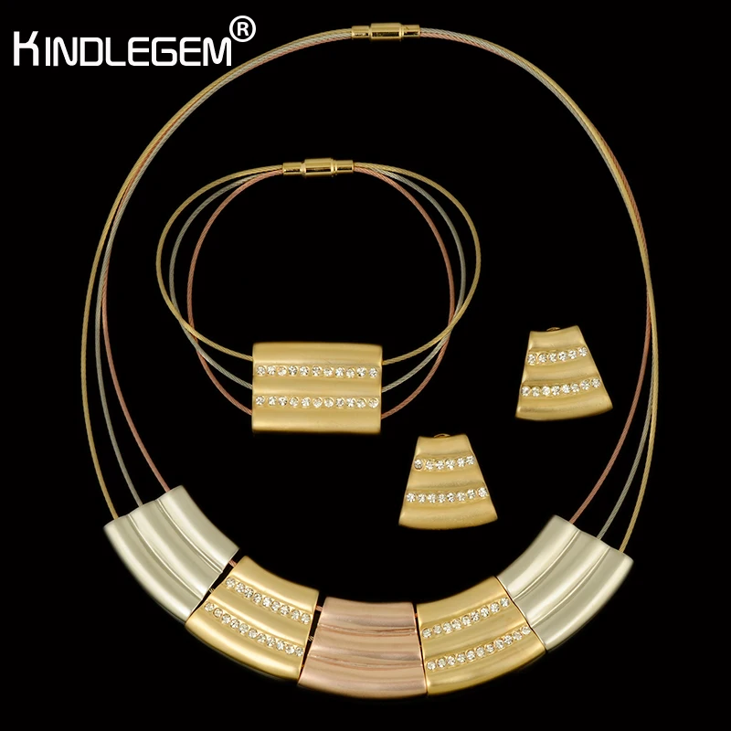 

Kindlegem Romantic Charming Rose Gold Silver Three Tone Color Big Statement Jewelry Set High Quality Italy 750 No Change Color