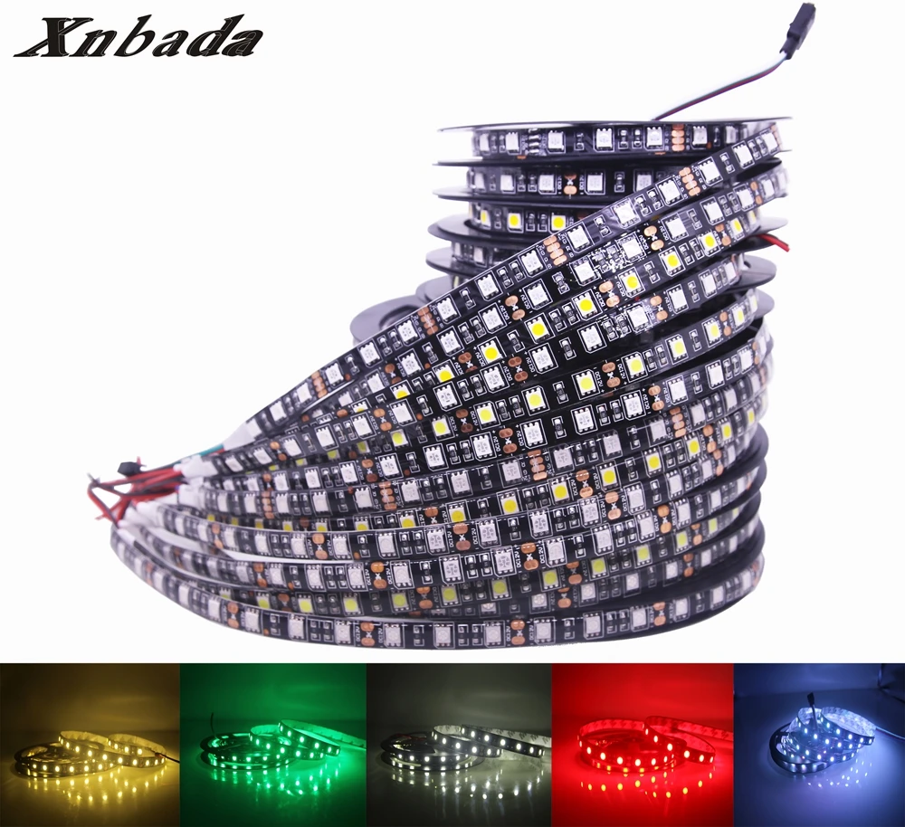 Xnbada 5050 Гибкие светодиодные полосы DC12V, w/ww/R/G/B/Y/RGB 60Led/M ЧЕРНЫЙ печатной платы светодиодные полосы свет IP30/IP65