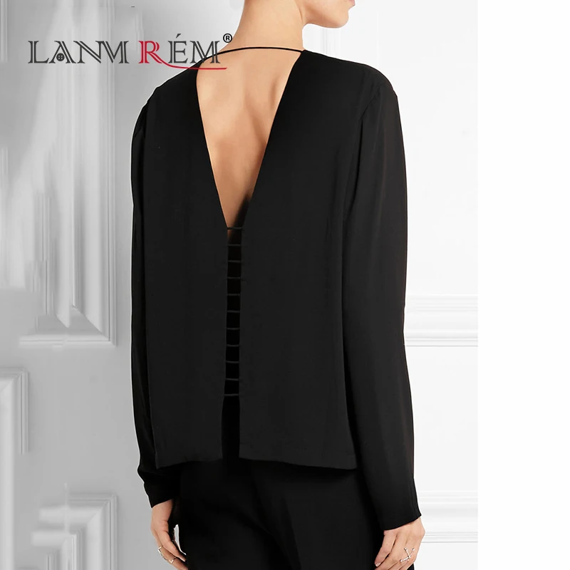 Beste LANMREM Lente Herfst 2018 Nieuwe Patroon Effen Kleur Terug C Hals Enkele Breasted Chiffon Lady Shirt Mode tij MA413