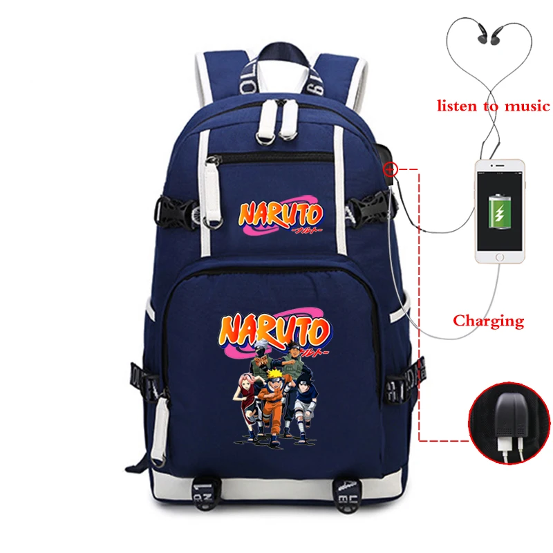 Наруто рюкзак Светящийся рюкзак для девочек usb зарядка школьные сумки холщовый синий рюкзак для мальчиков путешествия ноутбук рюкзак повседневный рюкзак