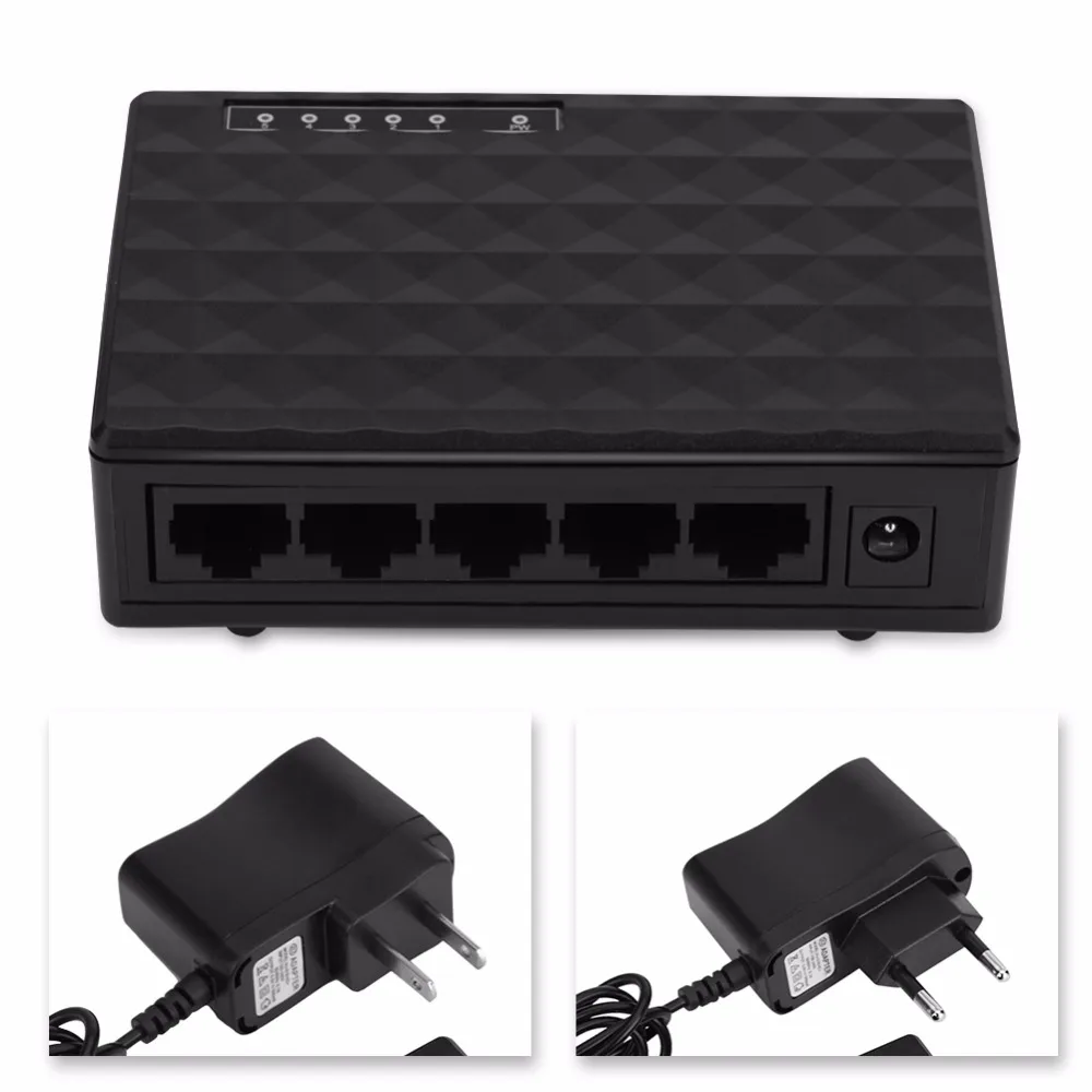 

10/100Mbps 5 Ports Fast Ethernet LAN RJ45 Vlan Network Switch + Charger US/EU Plug