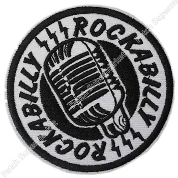 

ROCKABILLY MICROPHONE Music Band LOGO Embroidered NEW IRON ON and SEW ON Patch Heavy Metal Custom design patch available