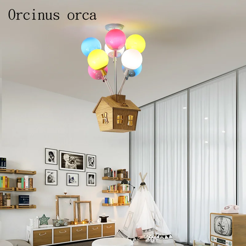 Мультяшная креативная цветная воздушная подвеска в виде шара, лампа для мальчика, девочки, спальни, детская комната, лампа, современный светодиодный Кулон в виде домика, лампа