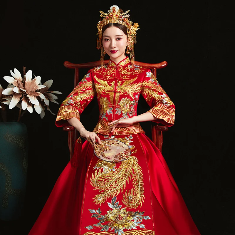 Красное традиционное китайское свадебное платье cheongsam, вышитое платье вечерние платья, свадебное платье Qipao, Vestido, большие размеры S-5XL