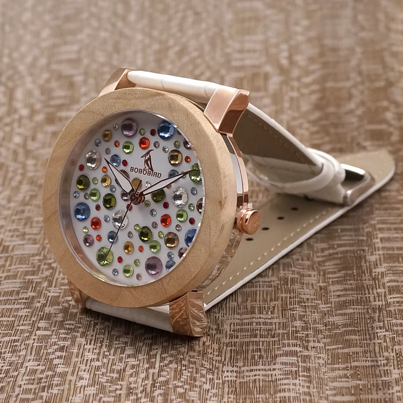 Goedkoop BOBO VOGEL L J05 Productie in China Horloge Vrouwen Uurwerken Maple Ring Gekleurde Diamonds Drop Verzending Vrouwelijke Saat Private Label