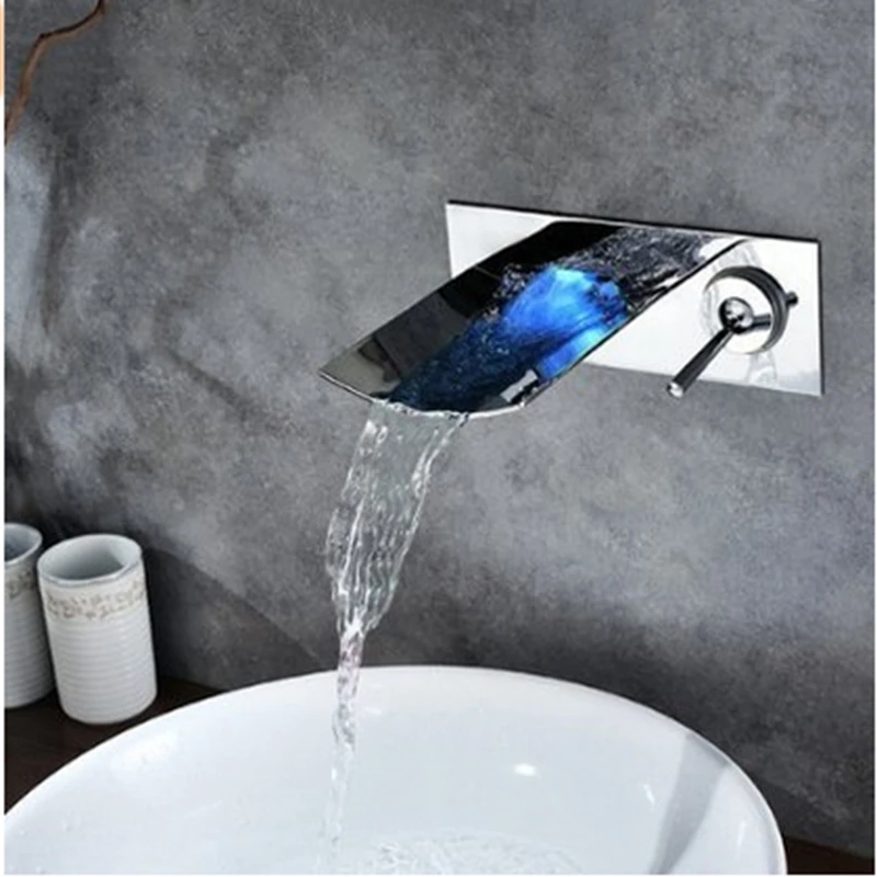 

Polish Chrome LED Color Changing Wall Mounted Single Handle Shower Tub Faucet