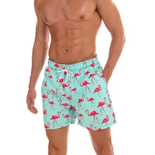 Фламинго печати Для мужчин пляжные шорты пляжные мужские летние Для мужчин пляжные шорты для плавания короткий Боксер трусы Для мужчин пляжные шорты Плавки Sungas купальные костюмы