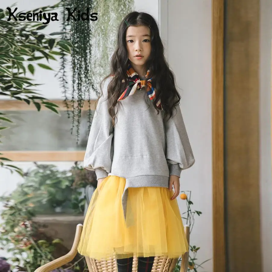 

Kseniya Kids 2018 Autumn Mesh Lace Long-sleeved Big Girls Children's Clothing Princess Dress Girls Dresses Clothes