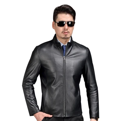 Мужская куртка из овечьей кожи, классический стиль, натуральная кожа, куртка и пальто, весна-осень, высокое качество, мужская куртка, jaqueta de couro - Цвет: black leather jacket