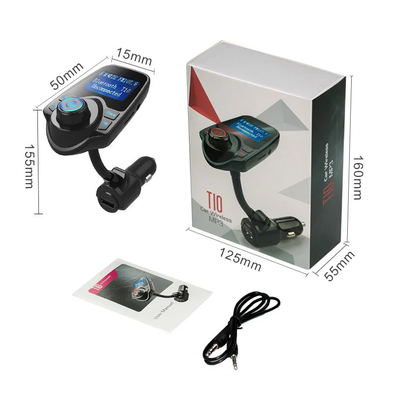 ALLSOME T10 Bluetooth Car Kit комплект для громкой связи fm-передатчик MP3 Music Player 5 V 2.1A USB Автомобильное Зарядное устройство, отверстие AUX линейный вход и линейный выход