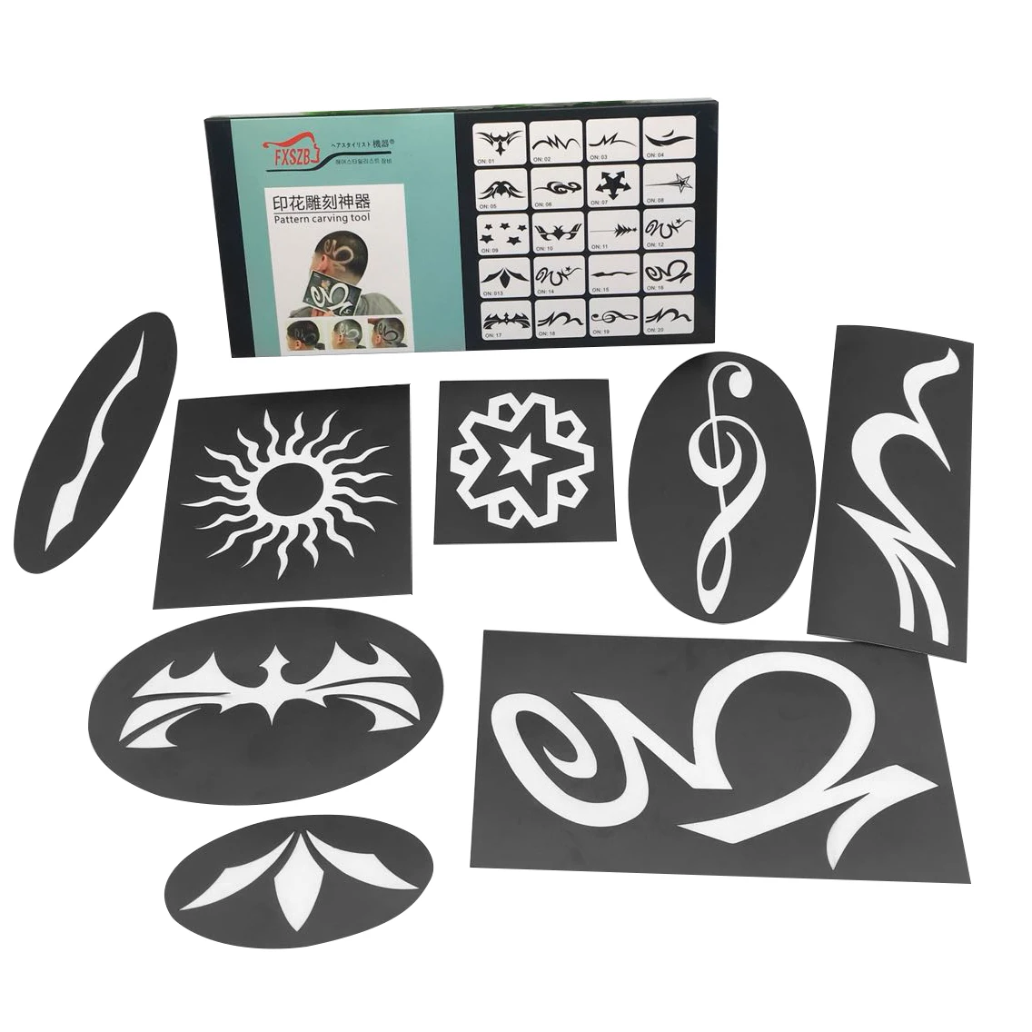 

20pcs/set Hair Tattooing Template Trimmer Carved Coloring Pattern Stencil Sticker Dye Coating Board Salon DIY Hairstyling Tools