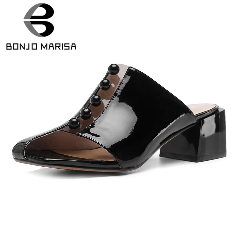 

BONJOMARISA 2019 New women's Genuien Leather Slip On Women Shoes Woman Casual Party Office Spring Summer Mules Female Shoes