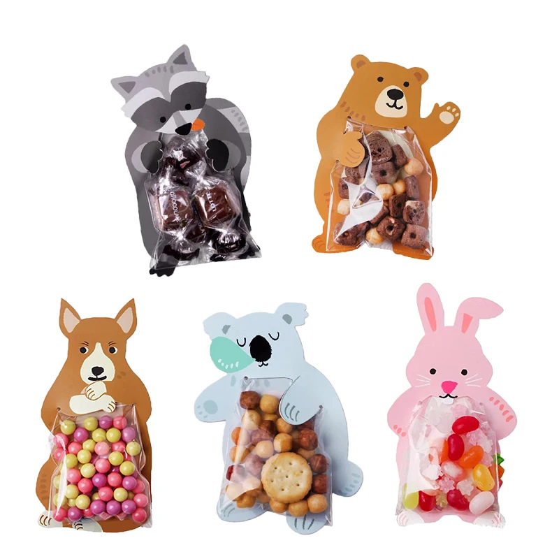 

20pcs/Lot Cute Animal Bear Cat Card Candy Box Cookie Bags For Baby Shower Kids Bithday Party Wedding Decor