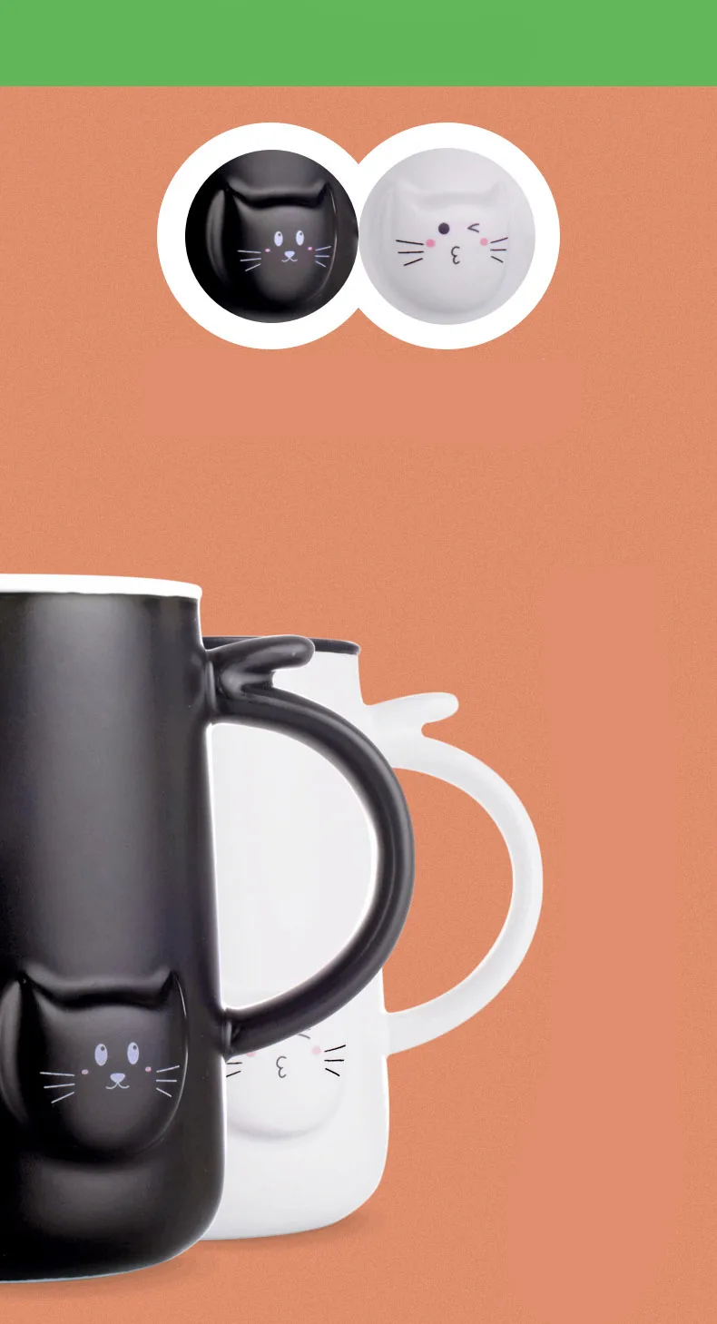 4.1.1Cute Cat  Ceramic Mugs with Lid & Spoon Cartoon Creative  Mug Milk Coffee Tea Cup Unique Porcelain Mugs Home Office Drinkware Gift