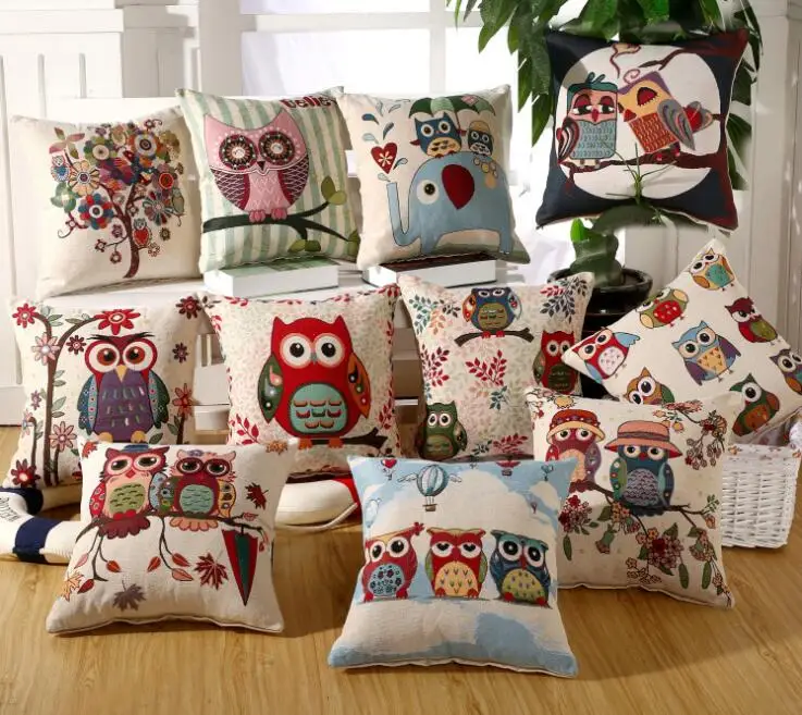 

1pc 45x45cm 17.7"x17.7" Cotton Linen Owl Decorative Pillowcase Throw Pillow Cover Without Filler Blending Dyed Yarns Jacquard