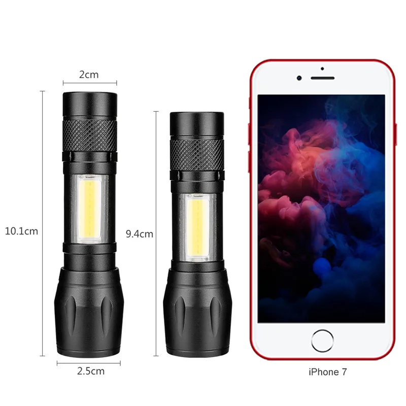 SANYI 4 Modes Flashlight Torch XPE+COB Portable Lantern Camping Light Hunting Lamp Lighting for Outdoor Power by: 1 x AA battery