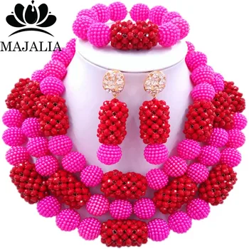 

Trendy Nigeria Wedding Hot Pink african beads jewelry set Plastic necklace bracelet earrings Free shipping Majalia-142