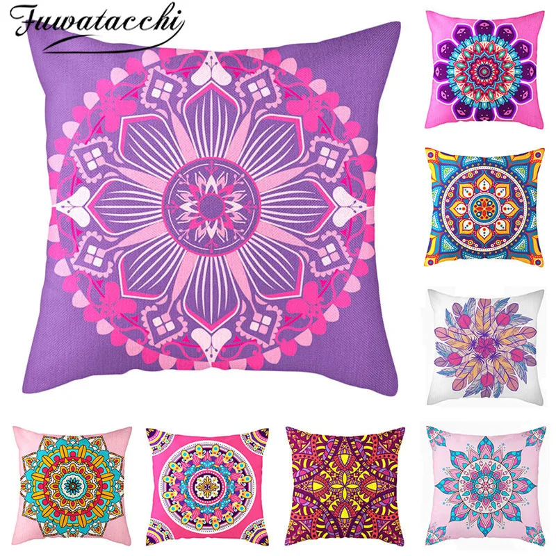 

Fuwatacchi Mandala Cushion Cover Flower Pillow Cover for Home Sofa Bed Chair Car Decorative Pillows National Style Linen Pillows