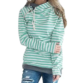 

Casual Pocket Pullover tops Autumn Winter Women Hoodies Sweatshirts Women's Long Sleeve Striped Sweatshirt