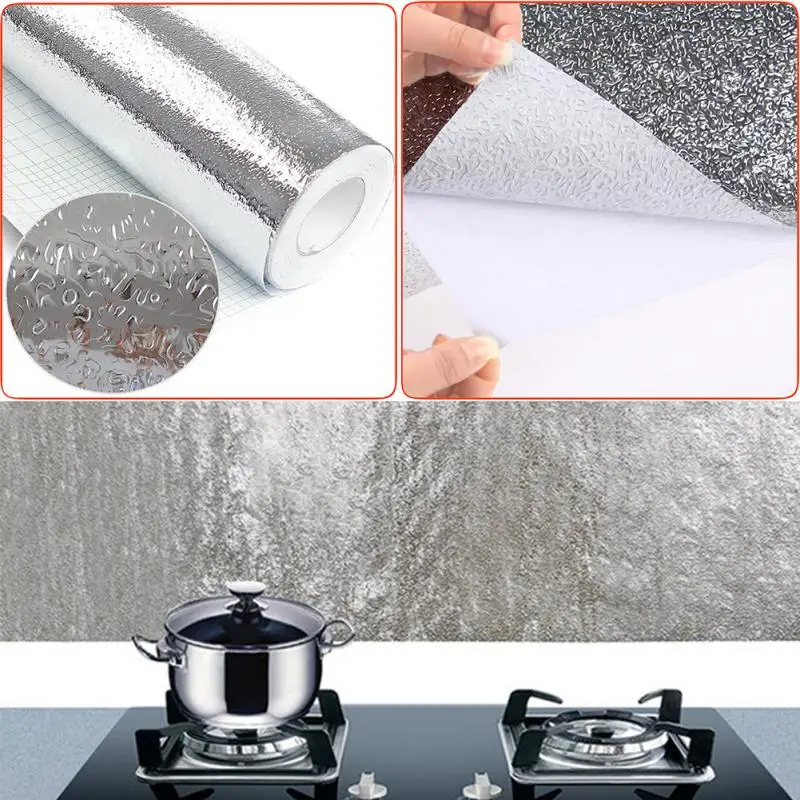 Легкая очистка алюминиевая фольга для кухни маслостойкие наклейки противообрастающие Жаростойкие водонепроницаемые кухонные наклейки для плиты обои
