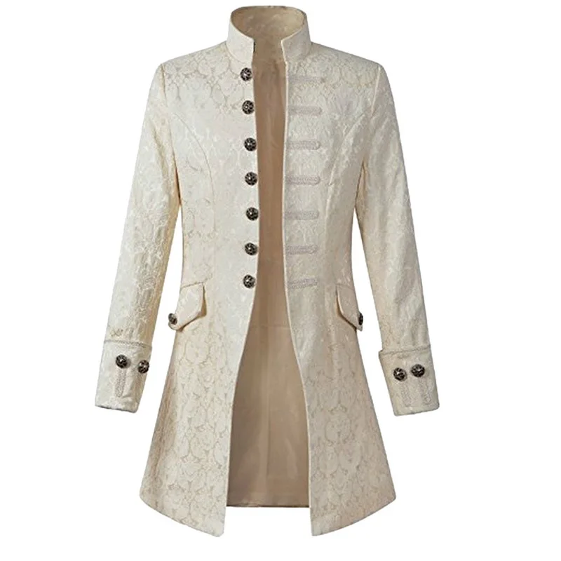 Laamei, мужские винтажные куртки со стоячим воротником, Veste Homme, средней длины, смокинг, мужское платье, пальто, стимпанк, тонкая уличная одежда - Цвет: white