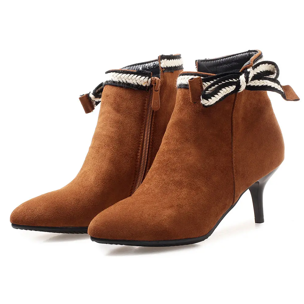Us 27 53 49 Off Lasyarrow Office Las Shoes High Heels Pointed Toe Fshion Bow Knot Ankle Boots Zipper Short Botas Feminino Zapatos Mujer F253 In