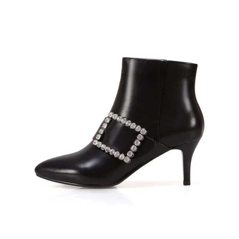 Las Botas Para Simple Asumer Tacones Sólido Crystal Genuino Botines Señalaron Fur black Delgados 2018 Black Toe Not Fur Mujeres De Cuero Nueva Moda Invierno With nq8wXY8v