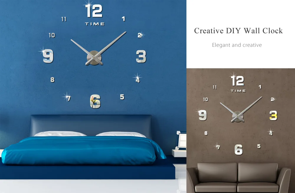 M.Sparkling 3D Mirror Effect Stickers Frameless Number Figure DIY Wall Clock