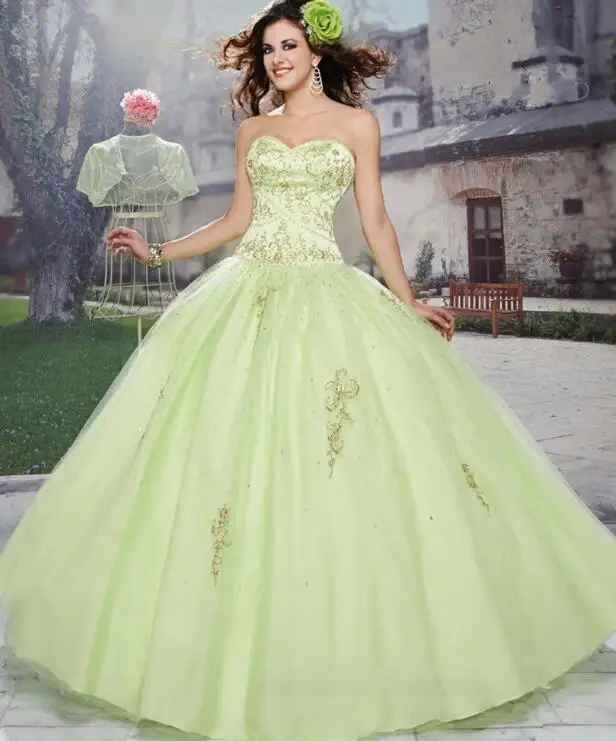 Buy Sexy Light Green Ball Gown Quinceanera Dresses 2017 vestidos de 15 anos