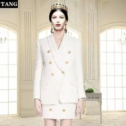 Tang 2019 Стильный дизайнерский женский пиджак с поднятыми плечами с одной пуговицей в клетку с отстрочкой