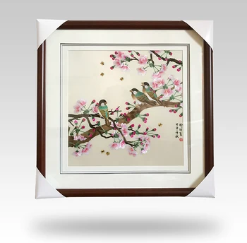 

Suzhou Embroidery Handmade Finished Embroidery Decoration Paintings Peach flower and bird Not Include Frame 35*35cm