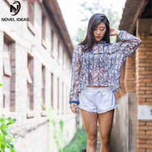 С длинными рукавами, с принтом, женские спортивные брюки для занятий йогой футболки с открытыми пальцами с глубоким вырезом, сеточной подкладкой; дышащие Фитнес Для женщин тренировочные толстовки быстросохнущая одежда