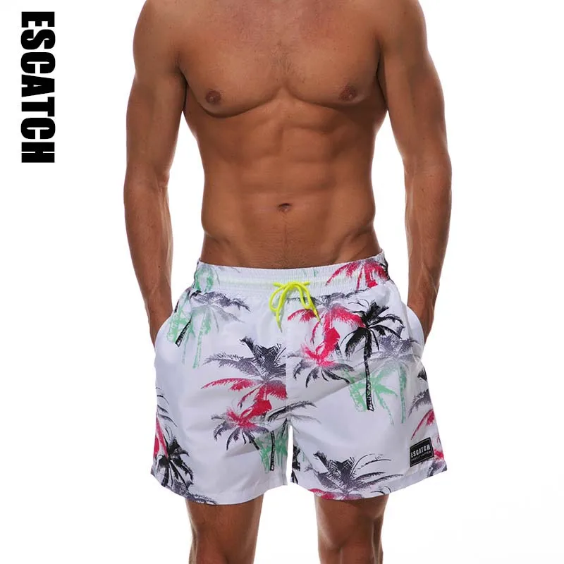 Escatch брендовые быстросохнущие летние мужские пляжные шорты с принтом женский купальник для серфинга Бермуды для плавания для мужчин спортивные мужские шорты для серфинга - Цвет: Белый