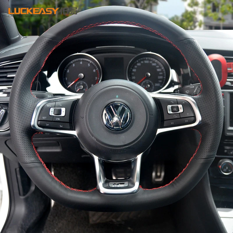 Черный кожаный чехол рулевого колеса автомобиля для Volkswagen Golf 7 GTI R MK7 VW Polo Scirocco 2015