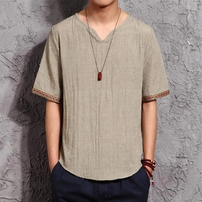 

2019 Summer New Men Shirt Fashion Chinese style Linen Slim Fit Casual Short Sleeves Shirt Camisa Social Business Dress Shirts
