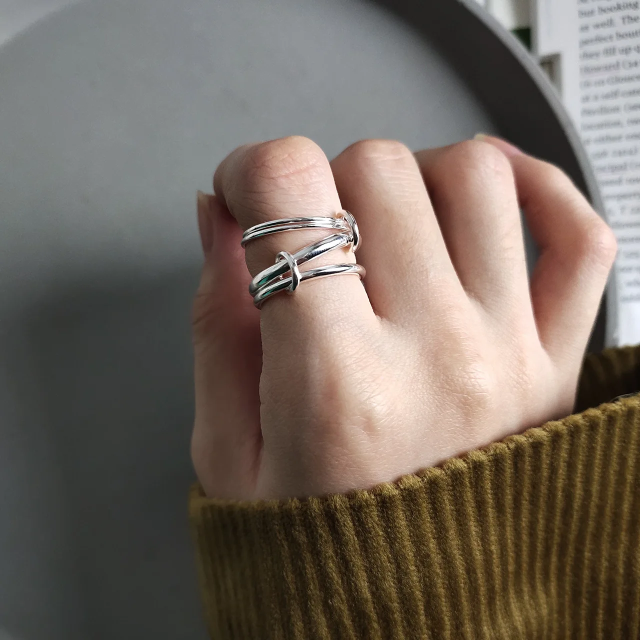 

Korean edition 925 sterling silver ring Handmade heavy industry multi-circle line ring fashion Jewelry