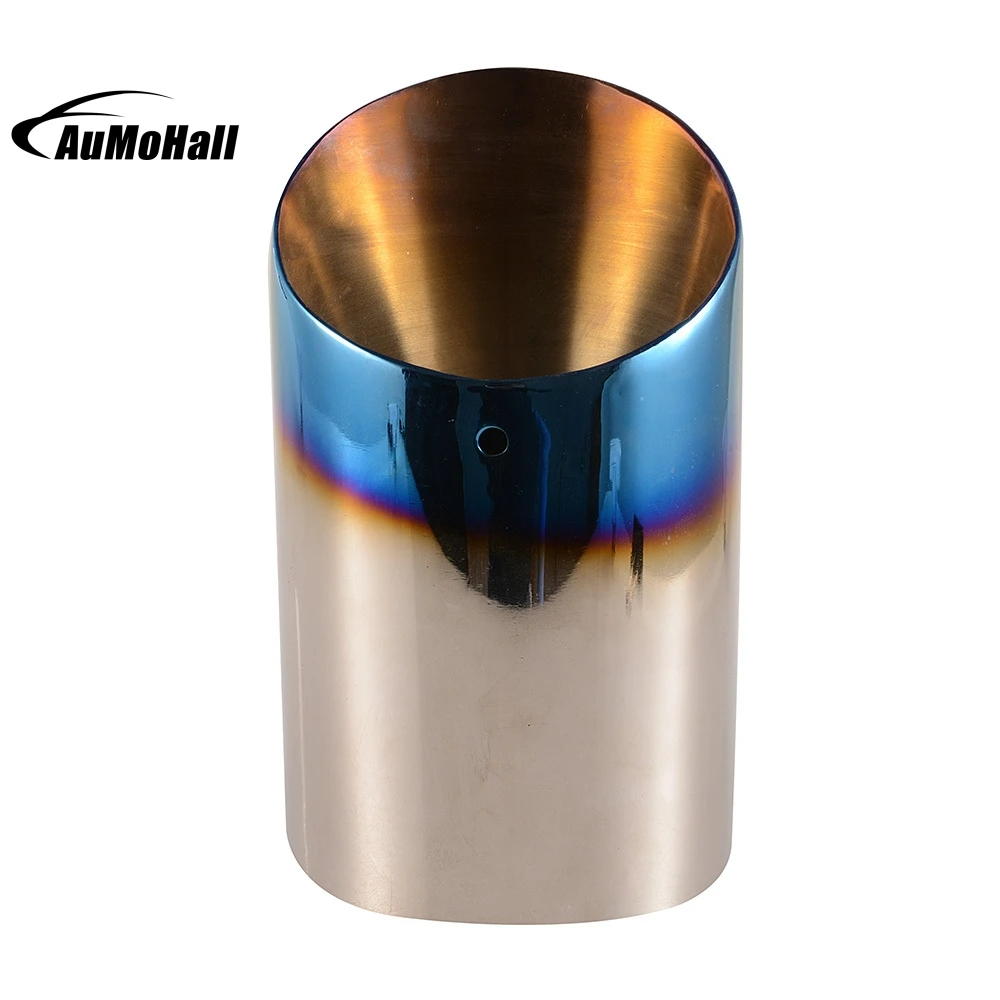 Silver Blue Stainless Steel Chrome Round Tail Muffler Tip Pipe font b Automobile b font Single