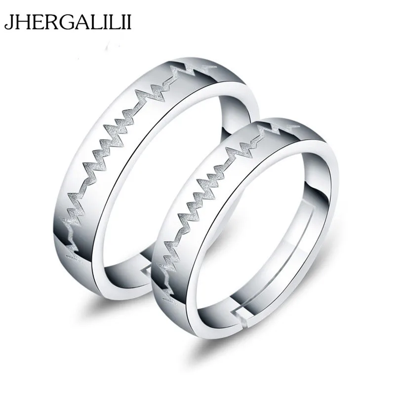 JHERGALILII 2017 ECG Heartbeat Couple Open Ring 925 Couples Sterling