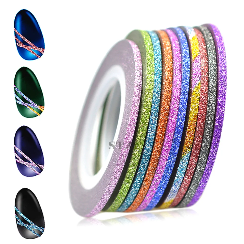 

12pcs 2mm Colorful Glitter Nail Art Decorations Striping Line 3d Sticker Silver DIY Manicure Tools Set TRNC393