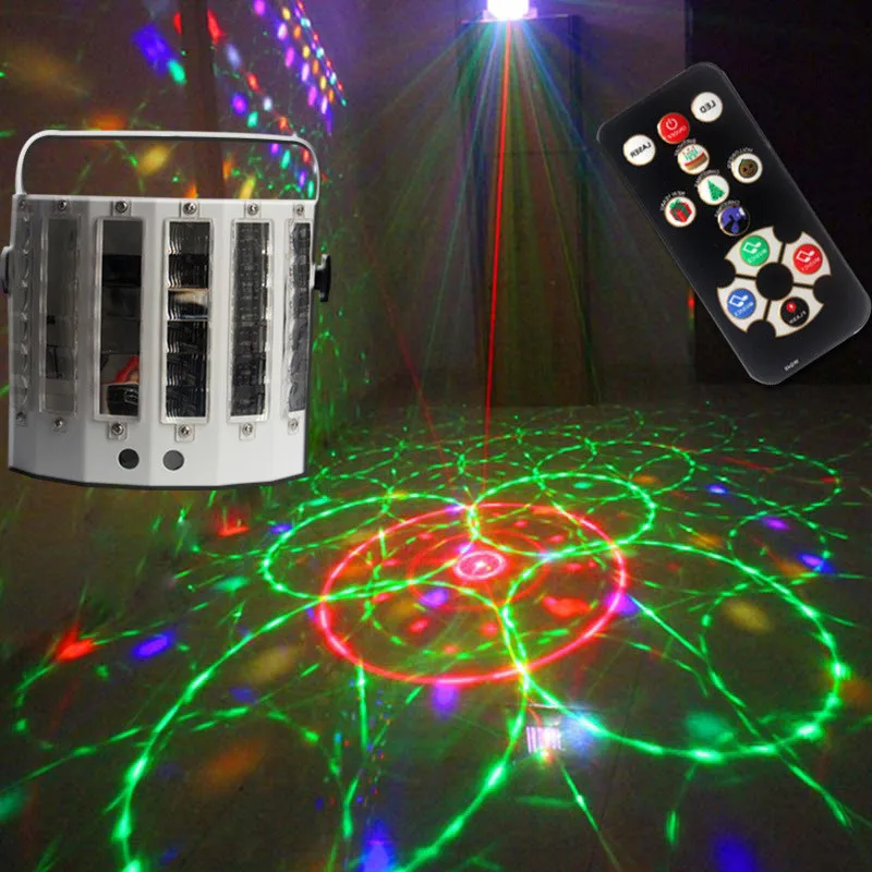 

9 Color Butterfly Laser Double Sword Light KTV Bar Flash Voice Control Rotate Stage Lights 18W DMX512 Pattern Projection Lamp