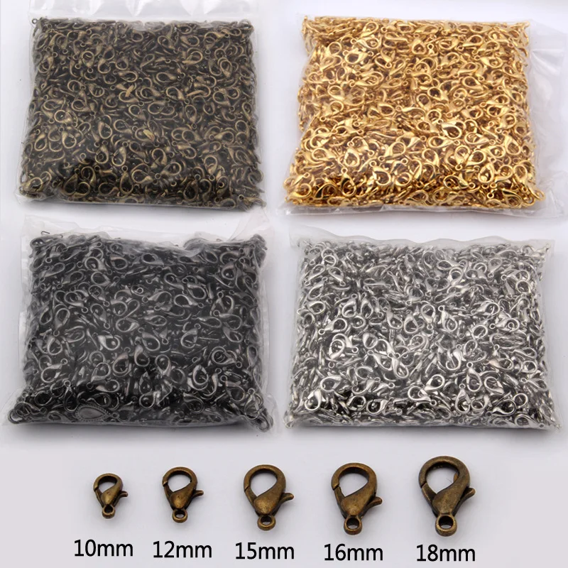 Cierre giratorio tipo langosta para llavero, cadena de oro Chapado en plata de bronce, gancho de aleación de langosta, DIY, 10/12/14/16/18mm, 100 Uds.
