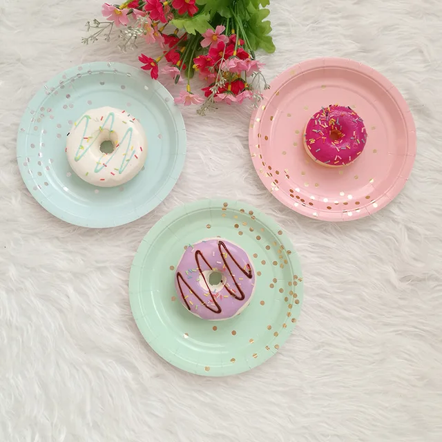 Disposable Plates Straws Gold Pink Mint Green Foil Dot 7\ Disposable Plates Straws Gold Pink Mint Green Foil Dot 7\