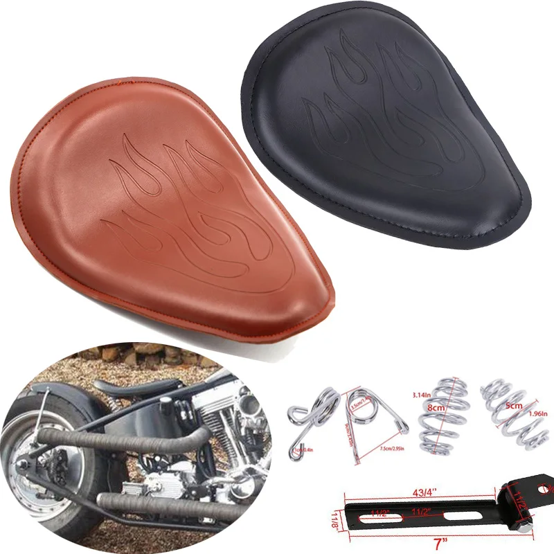 

For Harley Honda Yamaha Kawasaki Suzuki Sportster Bobber Chopper Flame SOLO Leather Seat Bracket Spring Mount Kit Barrel Spring