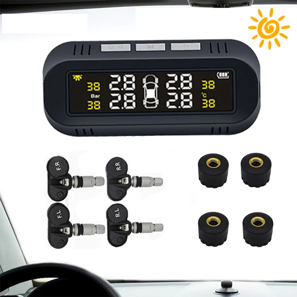 

Car Solar TPMS Tire Pressure Alarm Monitor System Internal External Tyre Sensor Temperature Alert Auto Security Alarm Systems