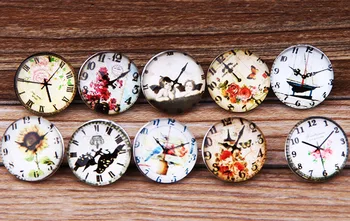 

60pcs/lot 18mm glass clock print snap new button jewelry luxurious alloy botton Rhinestone Button watch Snaps Jewelry