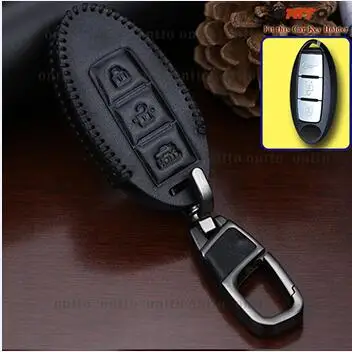 Автомобильный Geniune кожаный брелок для Nissan Teana/Sylphy/Tiida/Bluebird/Livina/Maxima чехол для ключей для Nissan Styling AccessoriesDIY - Название цвета: black d