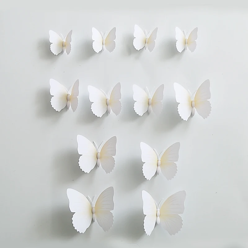 Autocollants muraux papillon 3D en PVC blanc avec aimant, 12 pièces, stickers créatifs, art, animaux, décorations de chambre, bricolage